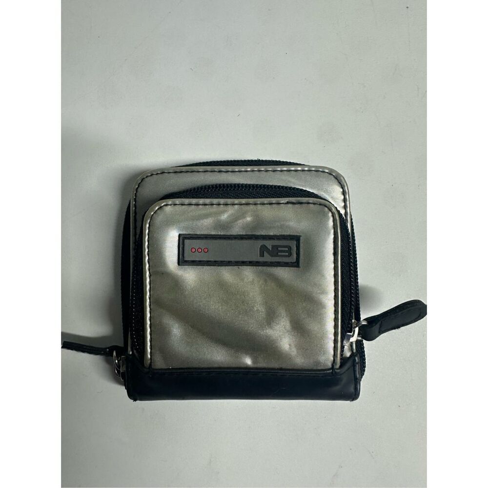 New Balance Men’s Wallet Cardholder ID window Silver Black Canvas Faux Leather